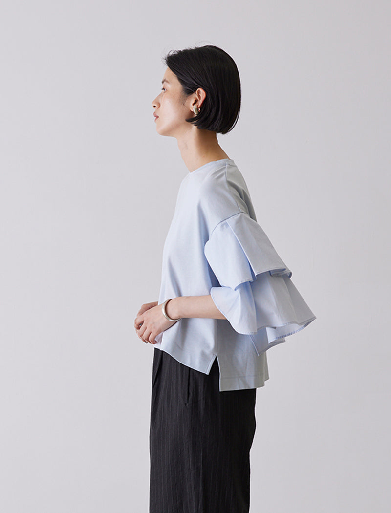 米兰罗纹针织不对称袖T恤