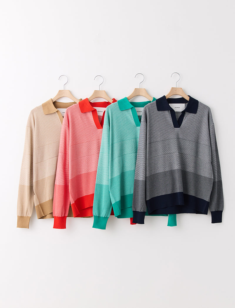 THIN STRIPE SPLIT-NECK POLO