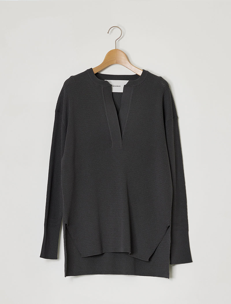 THERMAL KNIT HENLEY TOP