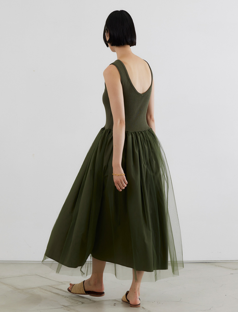 Stretch cotton midi dress