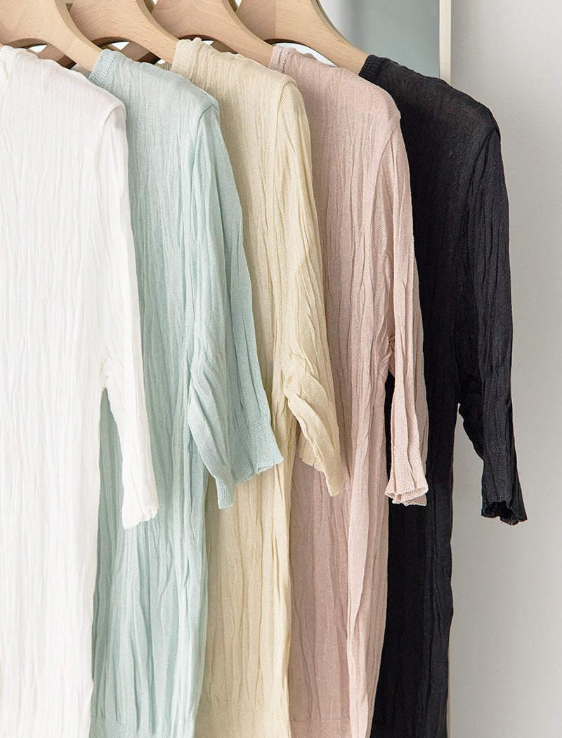 PLEATED KNIT CREW-NECK TOP
