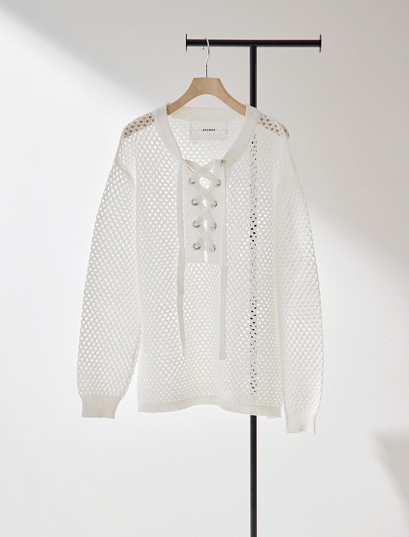 MESH LACE-UP TOP