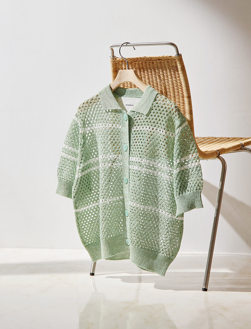 MESH POLO-CARDIGAN