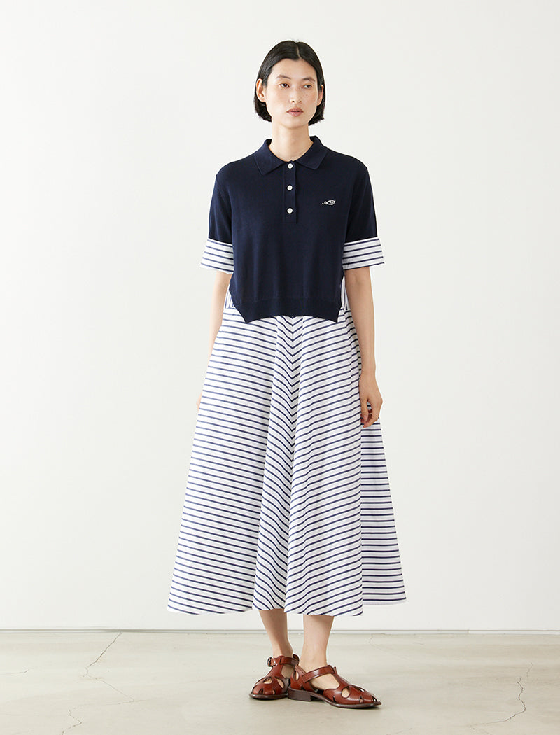 STRIPED POPLIN-TRIM DRESS