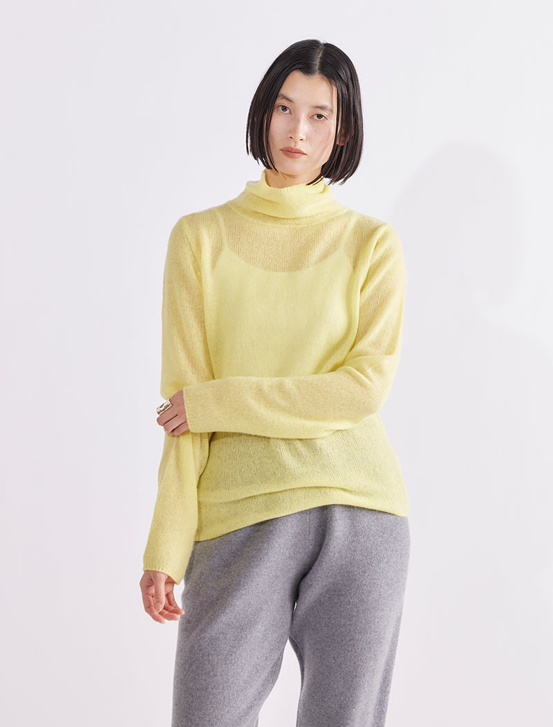 SEMI-SHEER CASHMERE MOCK-NECK